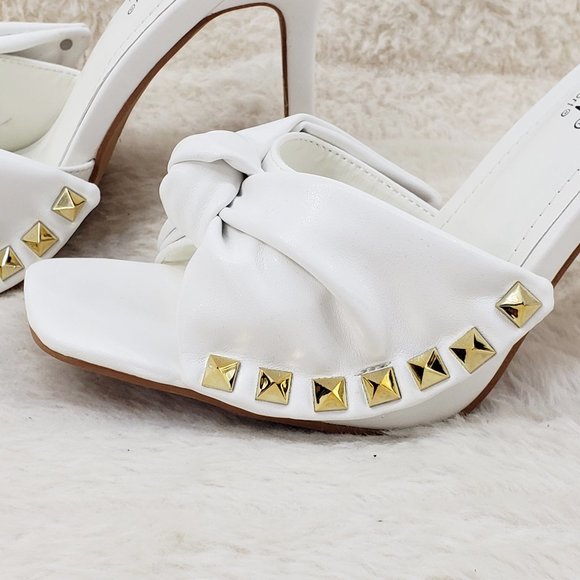 Darian Slip On White Open Toe High Heel Clogs Mules Slides - Picture 3 of 10